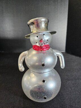 Living Quarters 7" Blown Glass Silver Glitter Snowman Figurine In Box